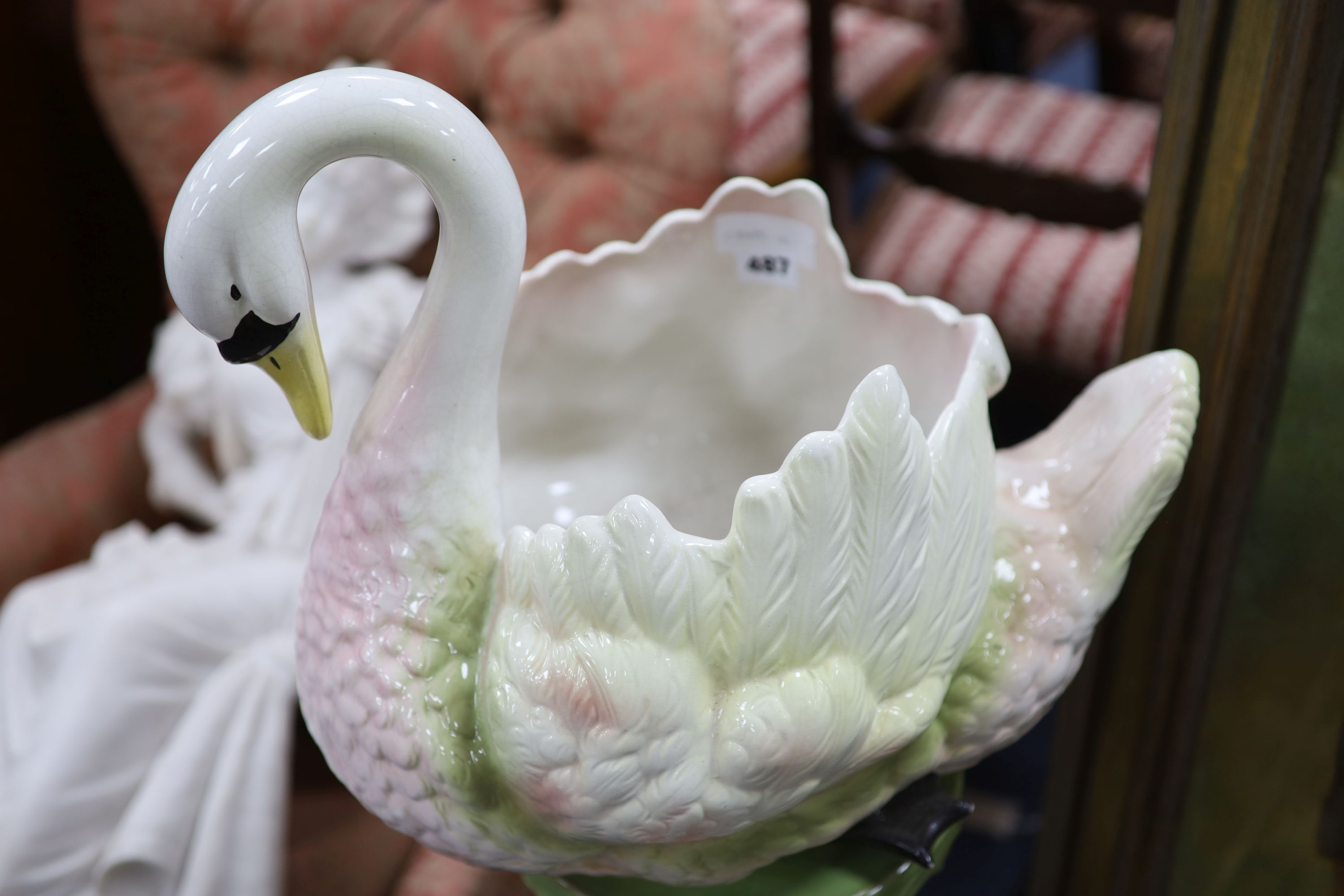 A pottery swan pedestal jardiniere, height 104cm